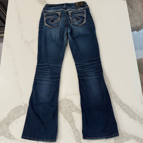 Silver Suki Mid Boot Denim Jeans Women’s W26xL31 Dark Blue Embroidered Pockets - Picture 7 of 12